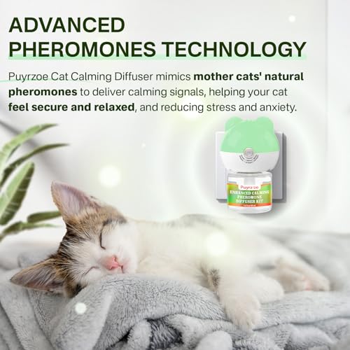puyrzoe Cat Calming Diffuser with 3 Timing Functions, 6-in-1 Cat Pheromones Calming Diffuser Kit, 120-Day Anxiety Relief, Stress Reduction & Relaxation for All Cats (2 Diffusers + 4 Refills) - Image 3