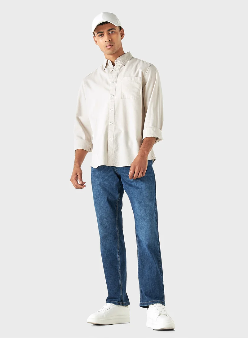 Lee Cooper Lee Cooper Solid Shirt with Long Sleeves and Pocke