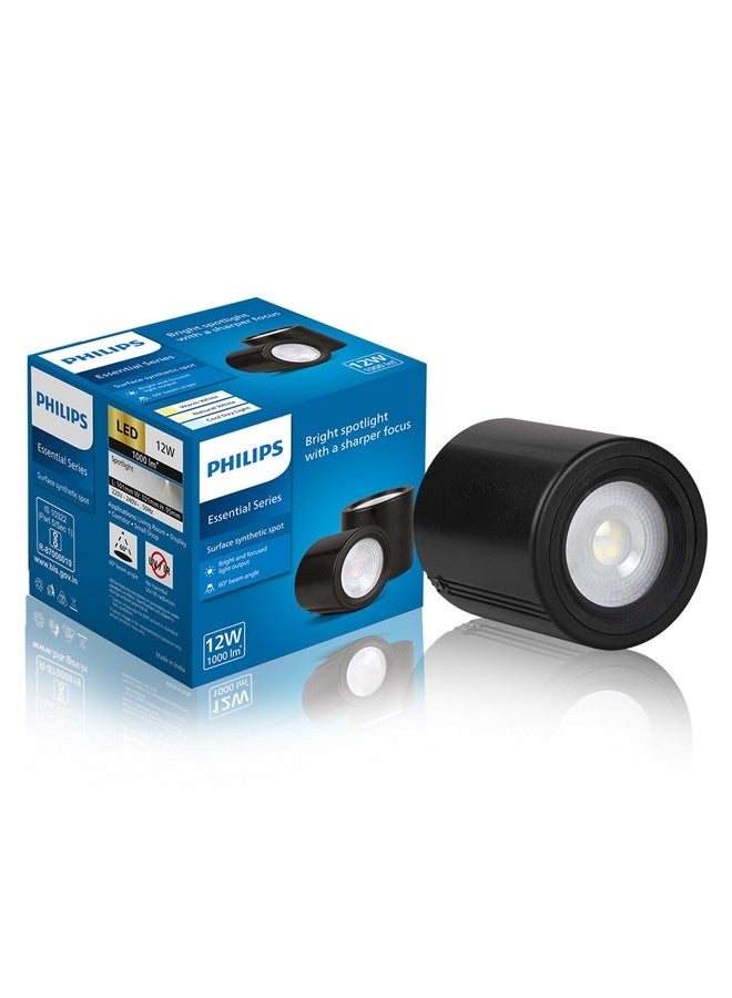 Philips فيلبس 12 واط ضوء سبوت LED مثبت على السطح | ضوء سبوت أسطواني صناعي COB موجه للأسفل للمنزل والديكور | لون الضوء: أبيض دافئ | عبوة من 1 - Image 1