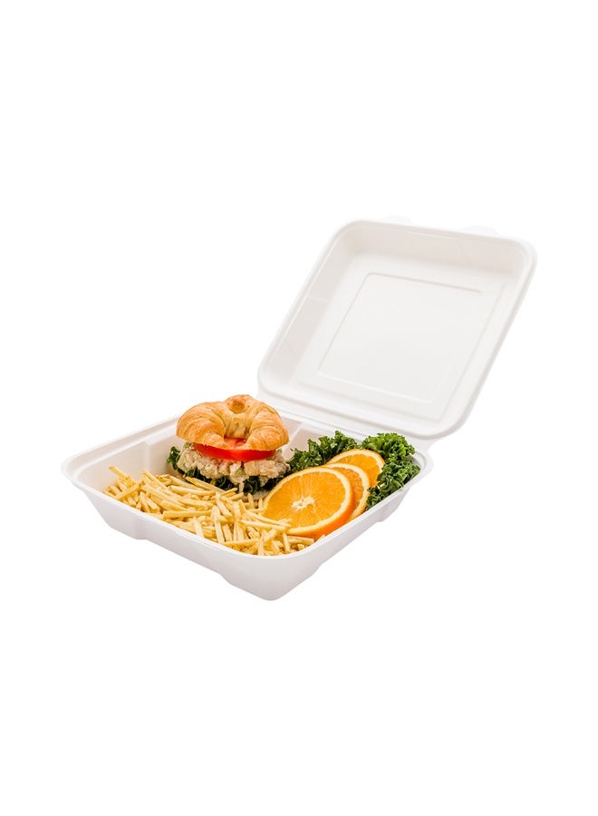 Restaurantware Bagasse Take Out Container, Bagasse To Go Box, Clamshell - Durable All Natural, Premium Disposable Material - 32 oz - 9.4" - 100ct Box - Image 2