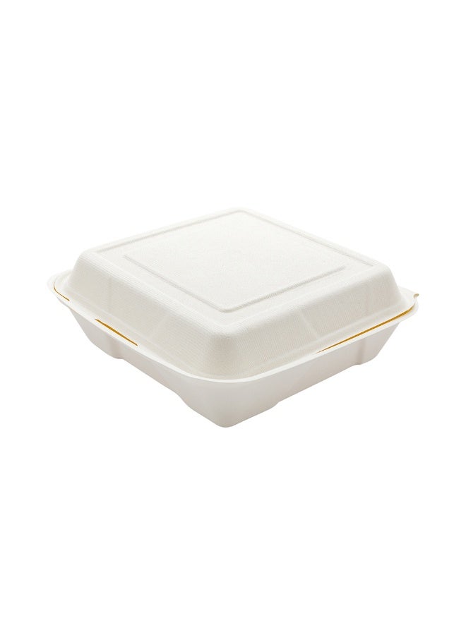 Restaurantware Bagasse Take Out Container, Bagasse To Go Box, Clamshell - Durable All Natural, Premium Disposable Material - 32 oz - 9.4" - 100ct Box - Image 1