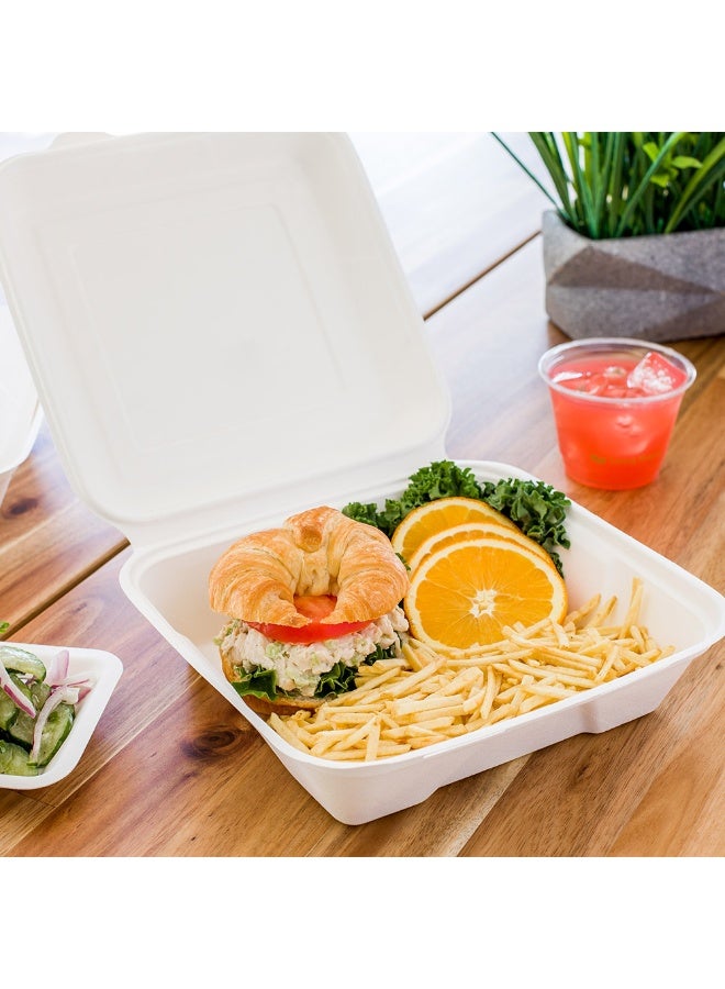 Restaurantware Bagasse Take Out Container, Bagasse To Go Box, Clamshell - Durable All Natural, Premium Disposable Material - 32 oz - 9.4" - 100ct Box - Image 3
