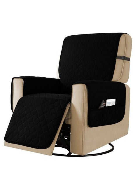 Recliner Chair Covers Large Recliner Sofa Slipcovers Reversible Washable Recliner Chair Protector With Elastic Adjustable Strap (Large Black)