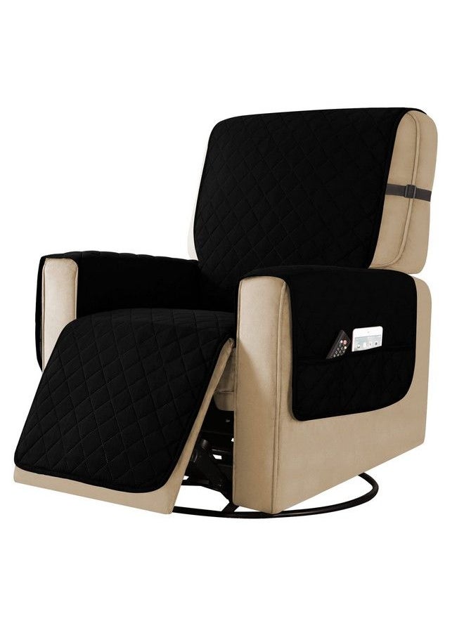 subrtex Recliner Chair Covers Large Recliner Sofa Slipcovers Reversible Washable Recliner Chair Protector With Elastic Adjustable Strap (Large Black)  - Image 1
