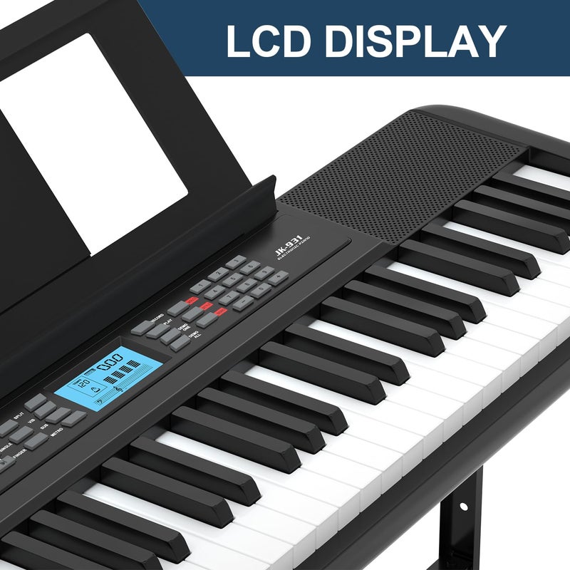 JIKADA 61 Key Keyboard Piano, Portable Electric Piano Keyboard w/LCD Screen, Built-In Speakers, Headphones, Stand, Stool, Music Rest, Microphone, 300 Timbres, 300 Rhythms - Image 3