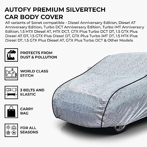Autofy Car Cover Waterproof SilverTech-Piping for Kia Sonet [Year 2020 Onwards] - Sonet Car Cover Dust & UV Protection Sonet Car Body Cover with Mirror Pocket Soft Cotton Lining - Image 3
