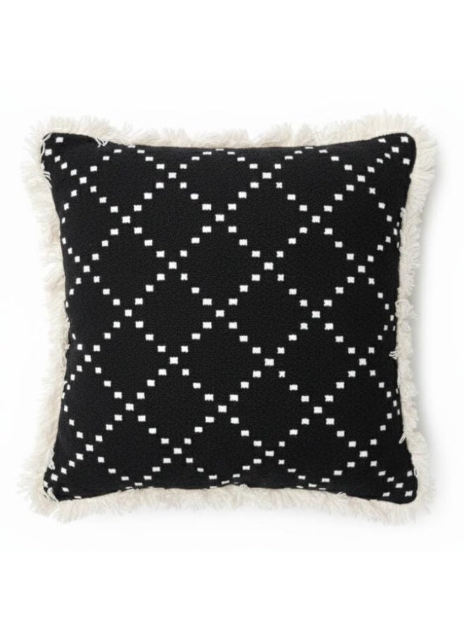 أي كي دي سي وسادة زخرفية مربعة الشكل بنمط هندسي جريء باللونين الأسود والأبيض من AKDC - مصنوعة من قماش قطني، 43×43 سم - Image 1