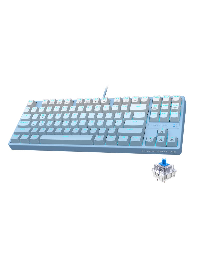 E-YOOSO Z-87 Mechanical Gaming Keyboard with Gradient Blue Pbt Keycaps Blue Switches LED Backlit Wired 87 Key Tenkeyless for Windows PC - Image 1