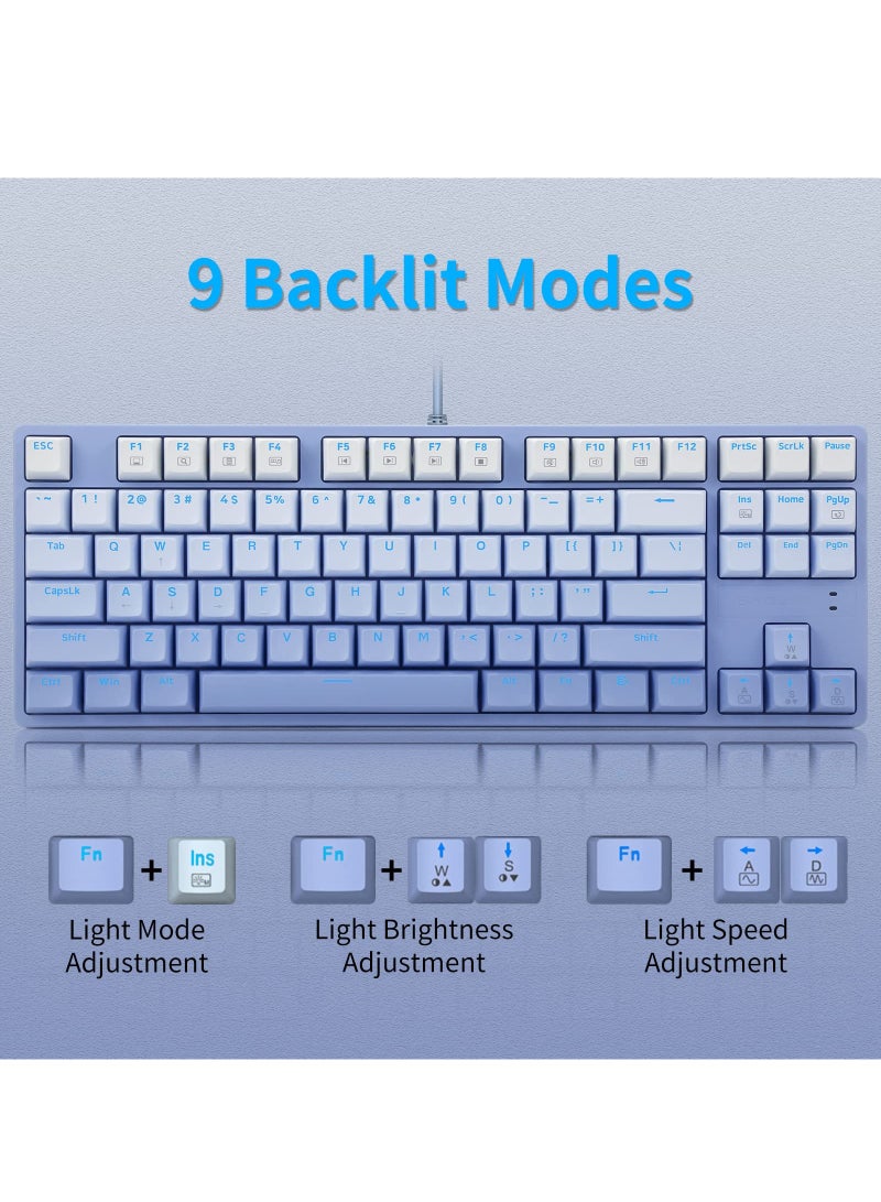 E-YOOSO Z-87 Mechanical Gaming Keyboard with Gradient Blue Pbt Keycaps Blue Switches LED Backlit Wired 87 Key Tenkeyless for Windows PC - Image 5