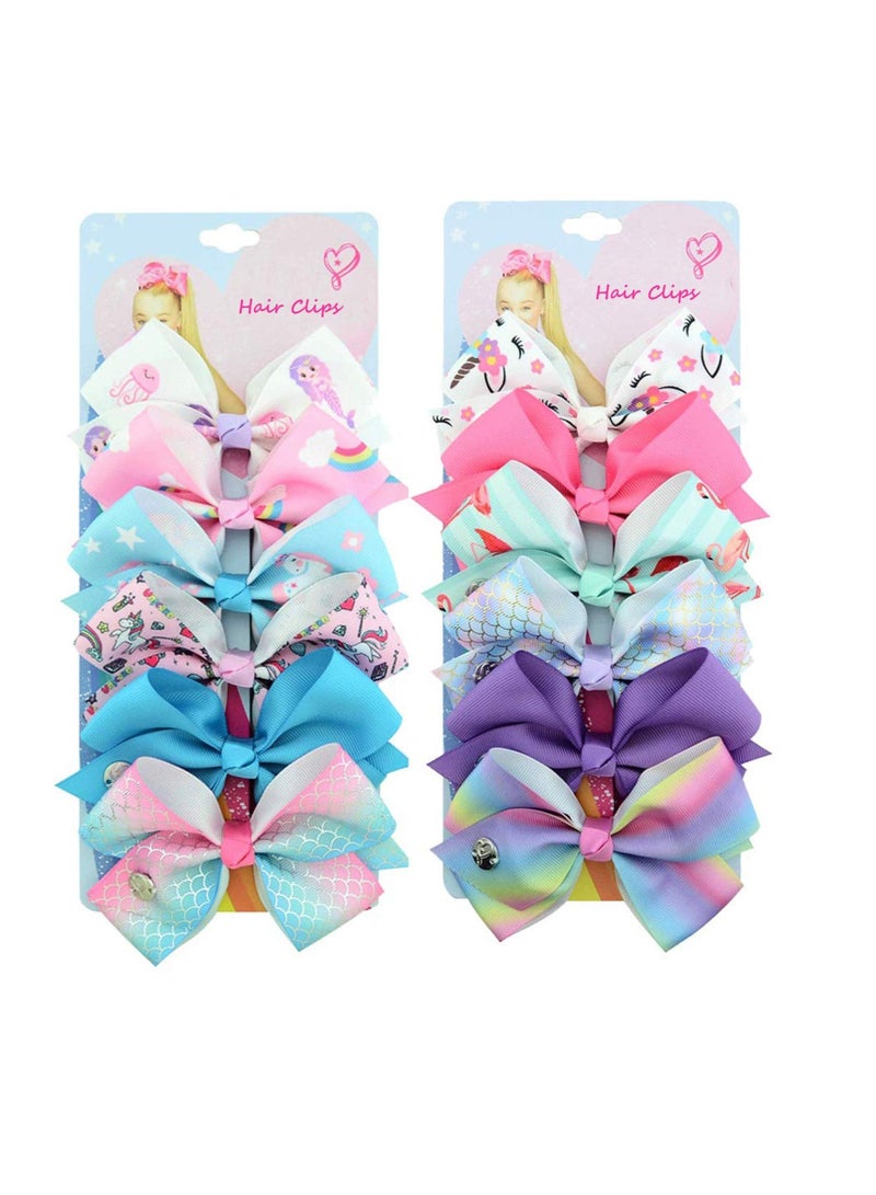 XiuWoo 12 Pcs Bows Hairpins, Unicorn Grosgrain Ribbon Hair Barrettes, Toddler Girls Bow Clips, Suitable for Teens Kids Birthday Gift Holiday Present - Image 1