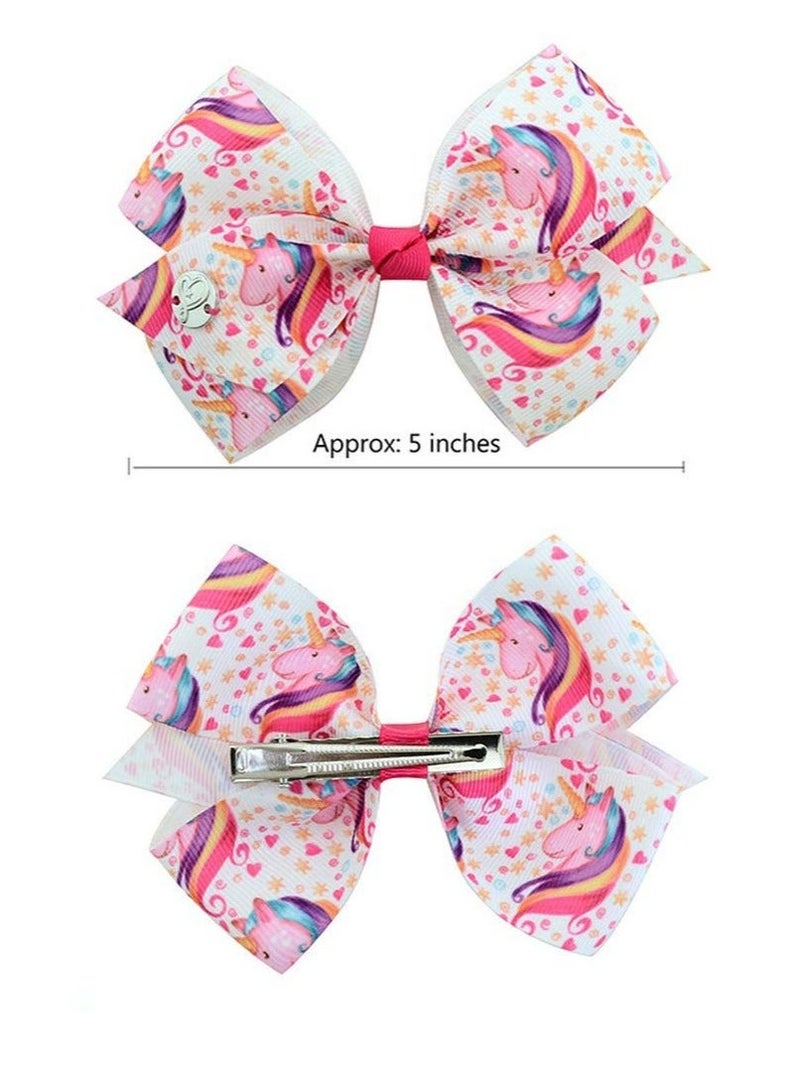 XiuWoo 12 Pcs Bows Hairpins, Unicorn Grosgrain Ribbon Hair Barrettes, Toddler Girls Bow Clips, Suitable for Teens Kids Birthday Gift Holiday Present - Image 5