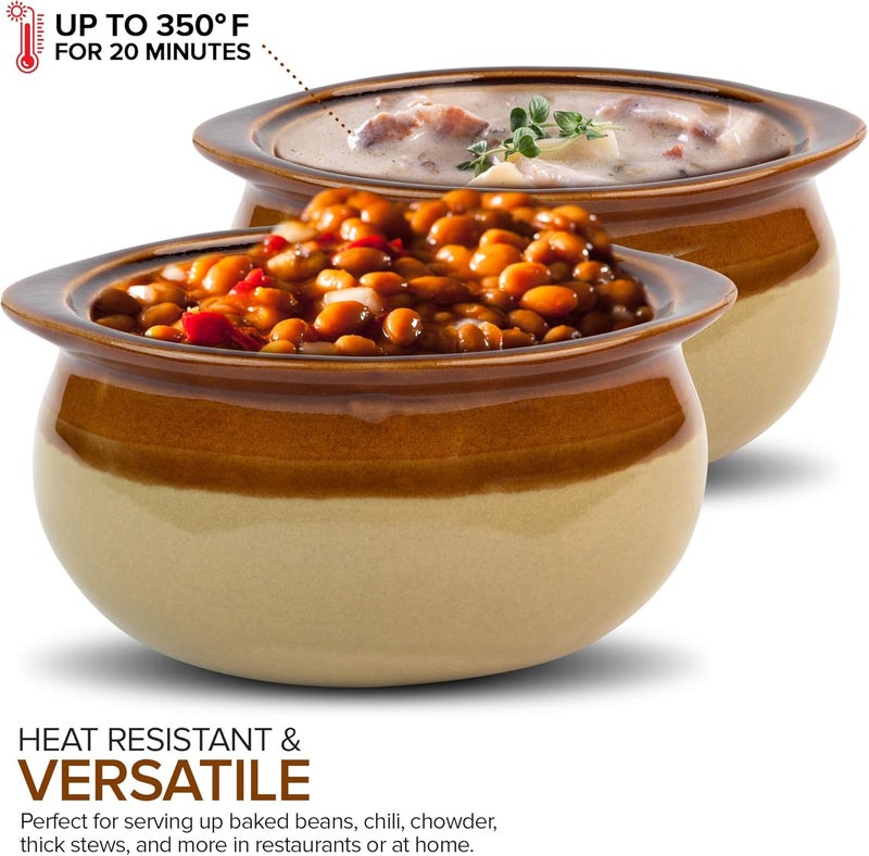 Stock Your Home Stock Your Home 12 oz French Onion Soup Crock 4 Pack TwoToned Brown  Ivory Porcelain Soup Bowls Oven Safe Soup Bowls Microwave and Dishwasher Safe Soup Crocks  - Image 5