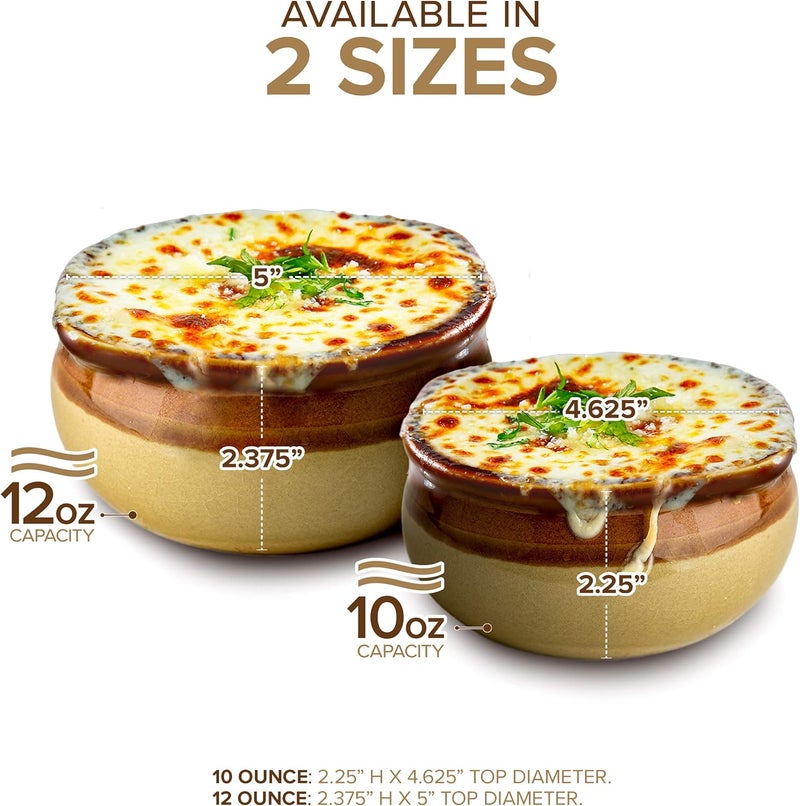 Stock Your Home Stock Your Home 12 oz French Onion Soup Crock 4 Pack TwoToned Brown  Ivory Porcelain Soup Bowls Oven Safe Soup Bowls Microwave and Dishwasher Safe Soup Crocks  - Image 3