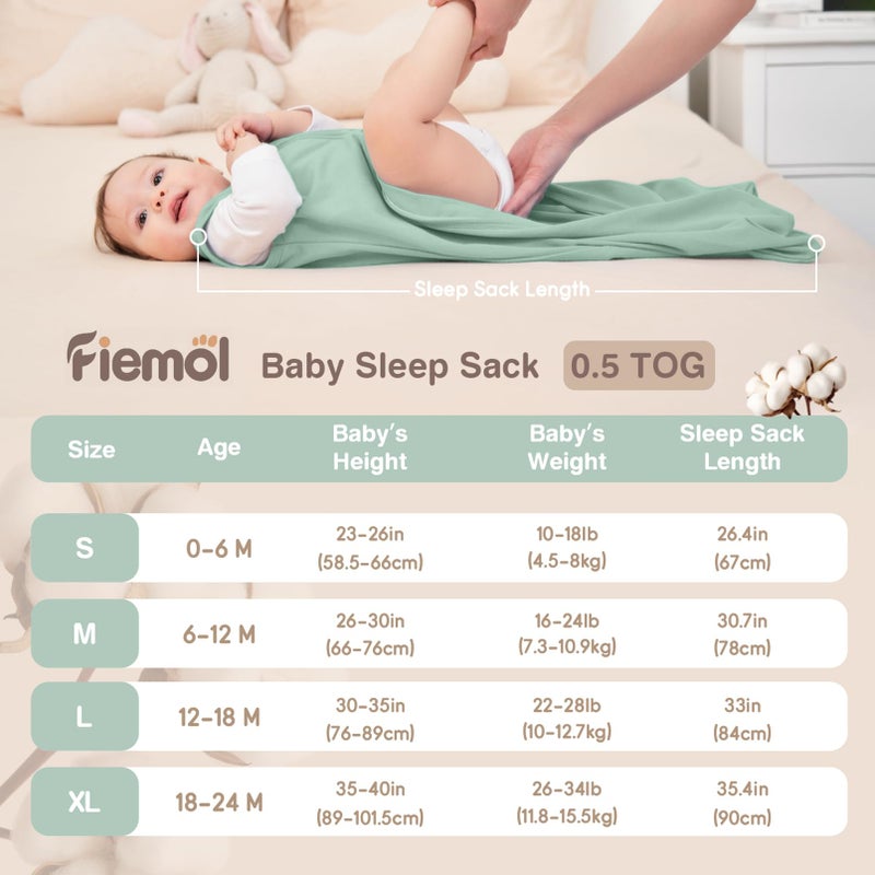 FIEMOL Baby Sleep Sack 6-12 Months, 100% Cotton Sleeping Sack for Newborn and Infant, 3 Pack Baby Wearable Blanket, 0.5 Tog Lightweight Double Zipper Sleep Bag Apricot - Image 4