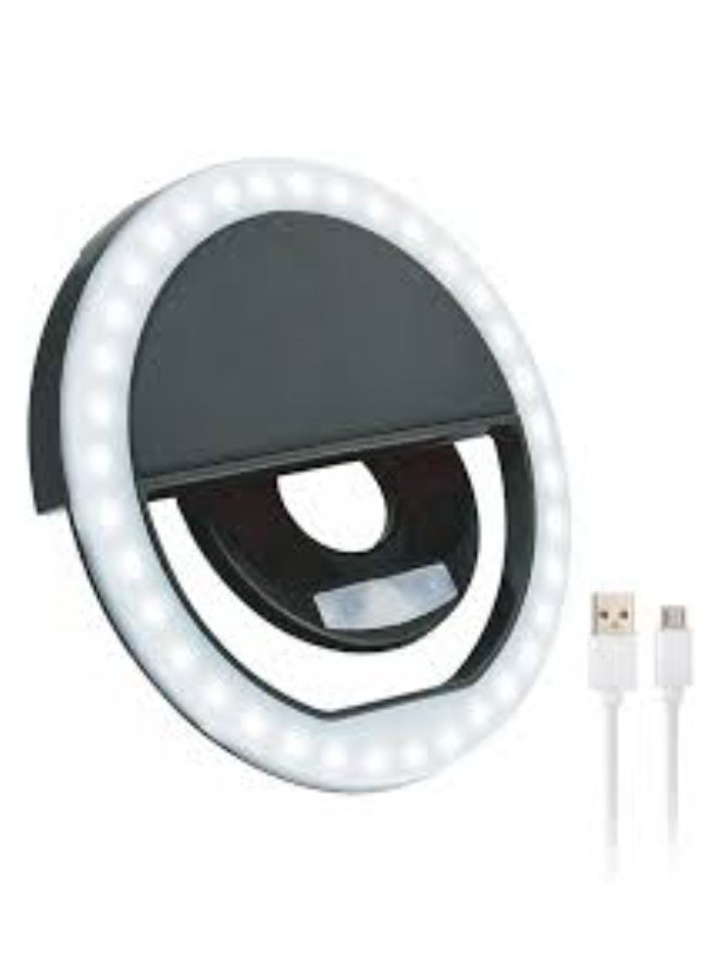 حلقة إضاءة محمولة لصور السيلفي للموبايل قابلة لإعادة الشحن، 3 أوضاع سطوع -  قابلة لإعادة الشحن، حلقة إضاءة مثالية - اسود - Image 1