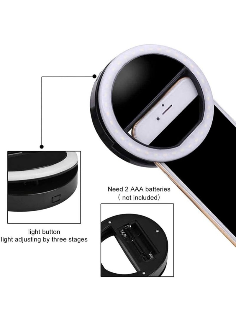 حلقة إضاءة محمولة لصور السيلفي للموبايل قابلة لإعادة الشحن، 3 أوضاع سطوع -  قابلة لإعادة الشحن، حلقة إضاءة مثالية - اسود - Image 2