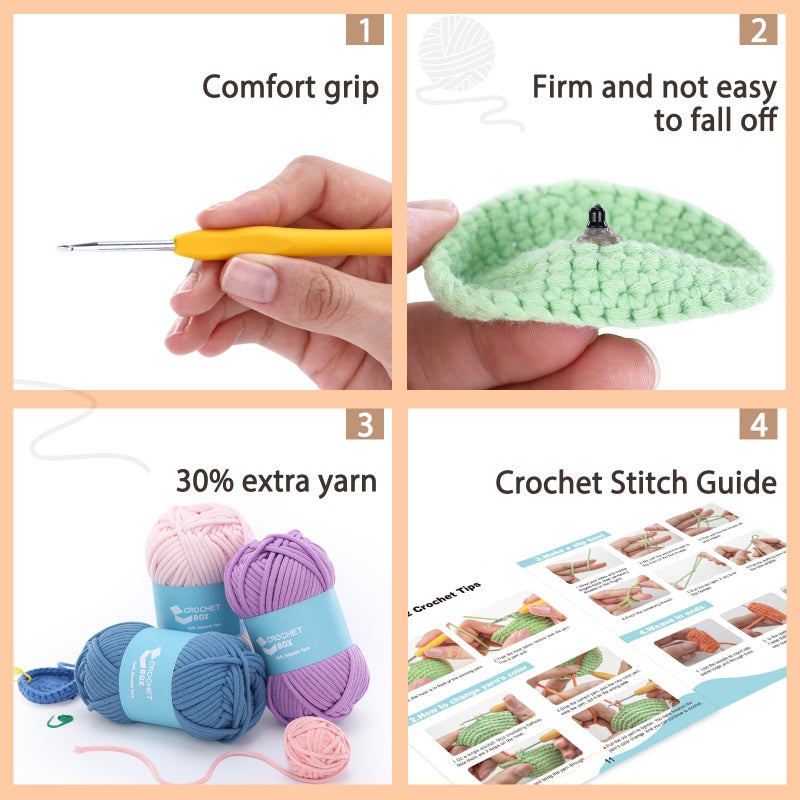 CrochetBox Crochet Kit for Beginners: 2 PCS Red & Blue Mushroom Starter Crochet Kits with Step-by-Step Video Tutorials and Yarns, Hook, Accessories, DIY Craft Gift for Adults and Teen(30%+ Yarn) - Image 5