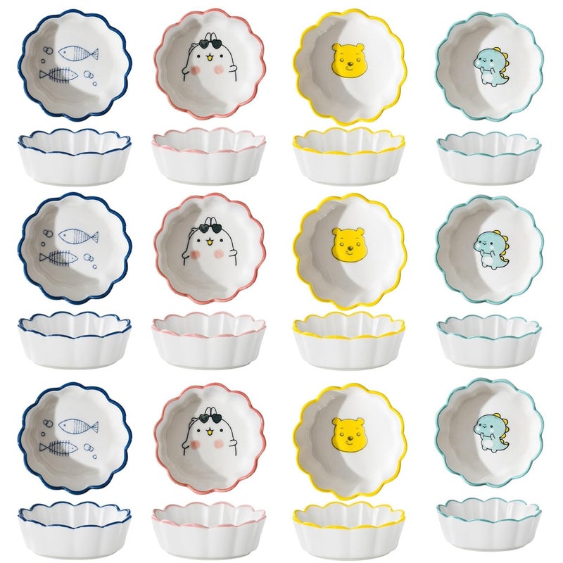 LUANA ENTERPRISE Mix Pattern Household Small Ceramic Bowl Set,Ceramic Dining Japanese Raman Seasoning Dish,Side Dishes for Snack and Dip Serving Bowl Set,Creative Tableware Dipping Bowls (Set of 12) - Image 1