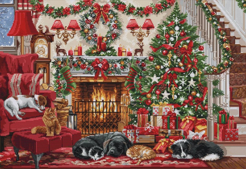 LucaS Cross Stitch Kit Gold  Cosy Fireplace BU5041 Counted Cross Stitch Kit for Adults Needlecraft and Embroidery Kit