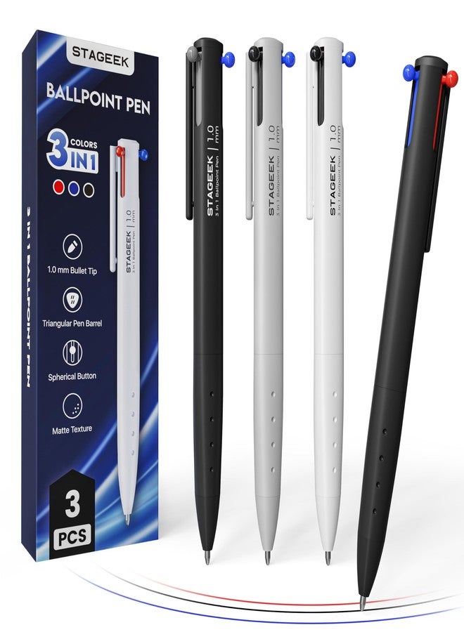 STAGEEK 3 PCS Multicolor Pens, 3-in-1 Colored Multi Colored Pen, 1.0mm Quick Dry Ballpoint Pens, Smooth Writing Colorful Retractable Pens for Office, School Supplies, Nursing Notes & Taking, Writing - Image 1