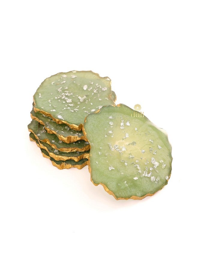 DULI Set of 6 Premium Oval Shape Resin Coasters Tea,Coffee Coasters,Tea Coasters, Coffee Coasters, Chai Pyali (10 * 8 cm) (ResinCoasters: OliveFlakes) - Image 3