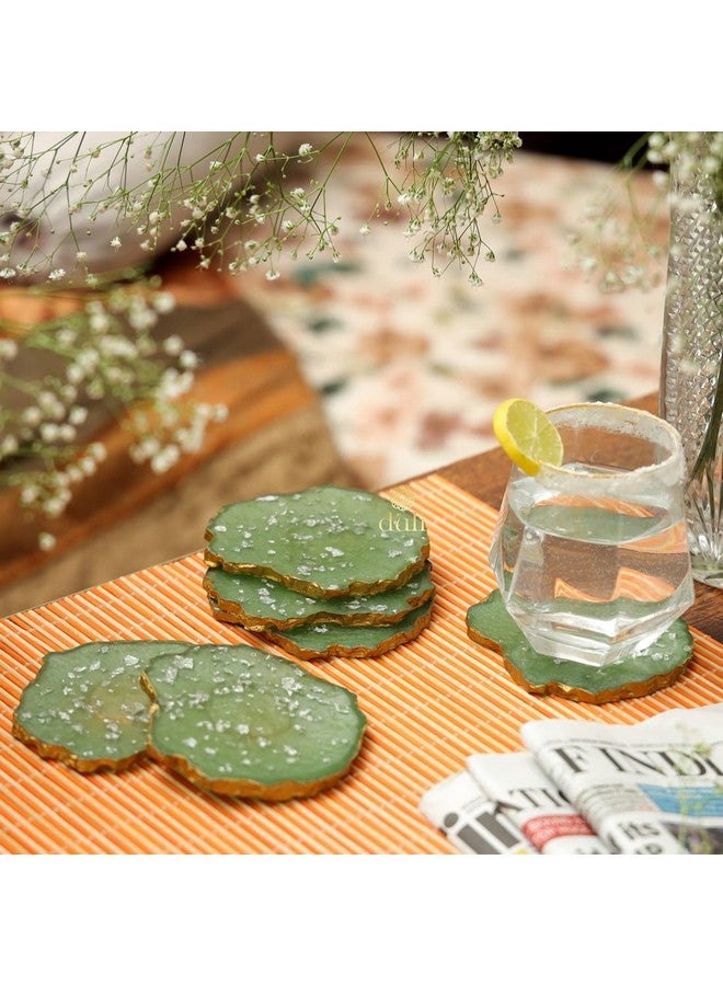 DULI Set of 6 Premium Oval Shape Resin Coasters Tea,Coffee Coasters,Tea Coasters, Coffee Coasters, Chai Pyali (10 * 8 cm) (ResinCoasters: OliveFlakes) - Image 2