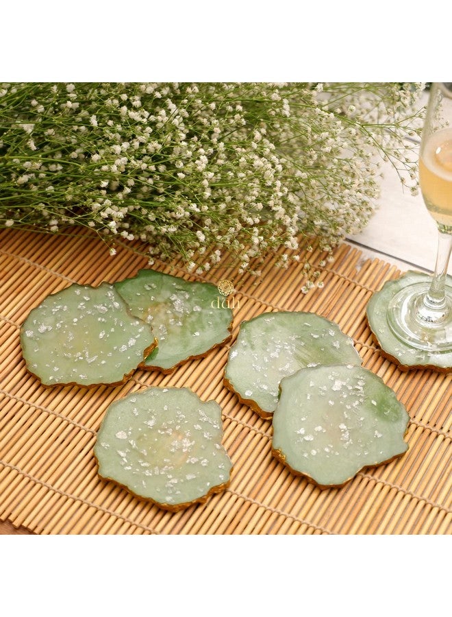 DULI Set of 6 Premium Oval Shape Resin Coasters Tea,Coffee Coasters,Tea Coasters, Coffee Coasters, Chai Pyali (10 * 8 cm) (ResinCoasters: OliveFlakes) - Image 1