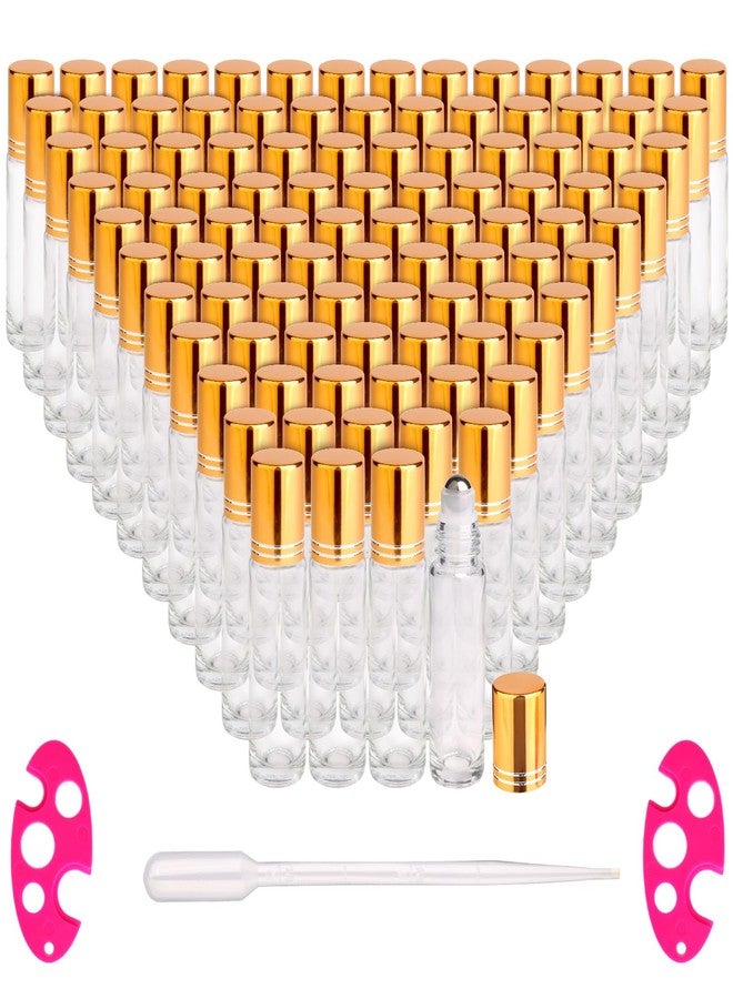 inice 100 Pack,10ml Roller Bottles for Essential Oils Applicator Clear Glass Bottles Stainless Steel Roll On Ball for Daily Care - Image 1