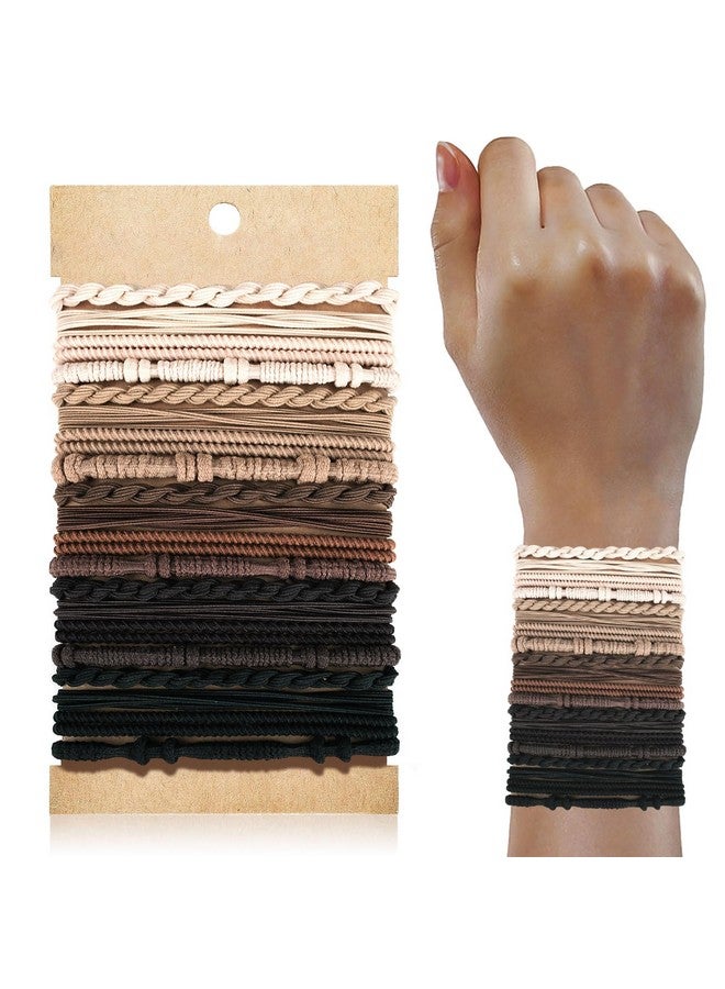 كان برنسيس مجموعة إكسسوارات الشعر للنساء: 20 ربطة شعر بوهو بخمسة ألوان محايدة، 4 أساور أنيقة للشعر لذيل الحصان السميك أو الرقيق بدون تلف - Image 1