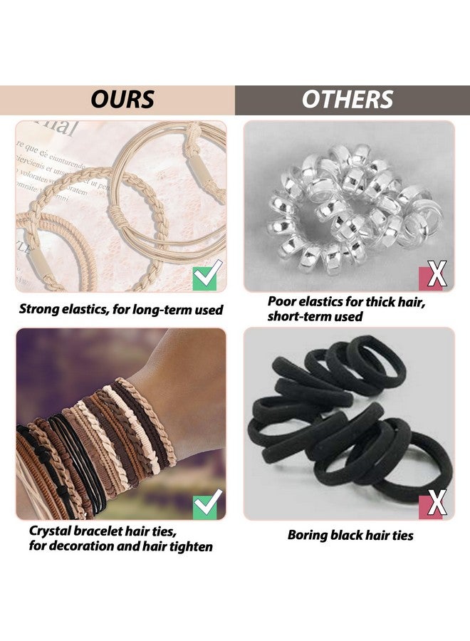 كان برنسيس مجموعة إكسسوارات الشعر للنساء: 20 ربطة شعر بوهو بخمسة ألوان محايدة، 4 أساور أنيقة للشعر لذيل الحصان السميك أو الرقيق بدون تلف - Image 2