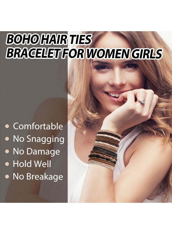 كان برنسيس مجموعة إكسسوارات الشعر للنساء: 20 ربطة شعر بوهو بخمسة ألوان محايدة، 4 أساور أنيقة للشعر لذيل الحصان السميك أو الرقيق بدون تلف - Image 3