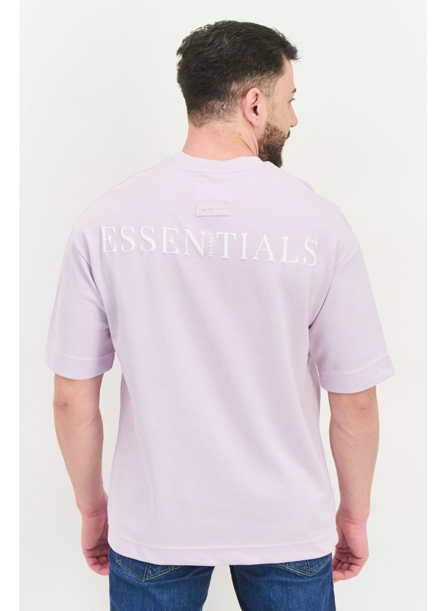 Blank Essentials - Men Crew Neck Short Sleeves Brand Logo T-Shirt, Lilac - Image 1