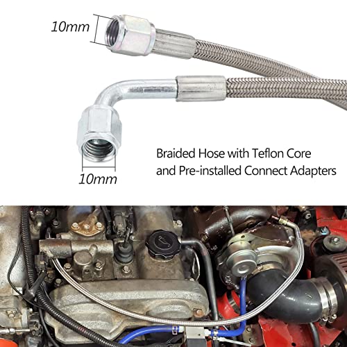 Tektall 4AN Turbo Oil Feed Line 60" Turbo Feed Line Length Stainless Steel Braided 4AN Pressure Stainless Remote Turbocharger 90 Degree End Straight Hose End, 4AN Oil Feed Line Fitting Included - Image 5