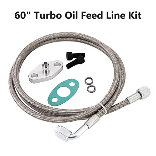 Tektall 4AN Turbo Oil Feed Line 60" Turbo Feed Line Length Stainless Steel Braided 4AN Pressure Stainless Remote Turbocharger 90 Degree End Straight Hose End, 4AN Oil Feed Line Fitting Included - Image 3