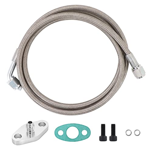 Tektall 4AN Turbo Oil Feed Line 60" Turbo Feed Line Length Stainless Steel Braided 4AN Pressure Stainless Remote Turbocharger 90 Degree End Straight Hose End, 4AN Oil Feed Line Fitting Included - Image 1