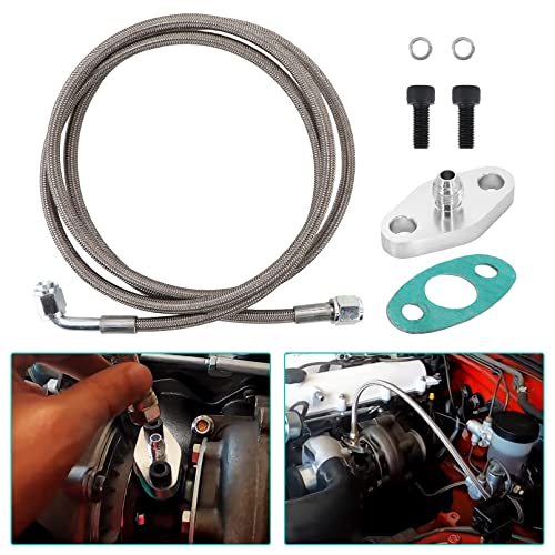 Tektall 4AN Turbo Oil Feed Line 60" Turbo Feed Line Length Stainless Steel Braided 4AN Pressure Stainless Remote Turbocharger 90 Degree End Straight Hose End, 4AN Oil Feed Line Fitting Included - Image 4