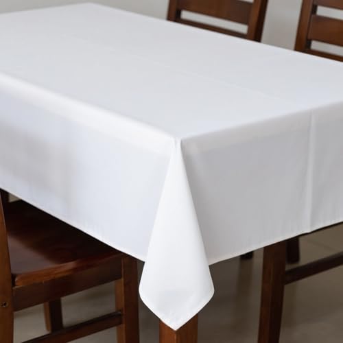 MRJ Polyester Tablecloth 60 X 84 Inch White Rectangle Table Cloth Washable Fabric Table Cover for Restaurant Hotel Wedding - Image 1