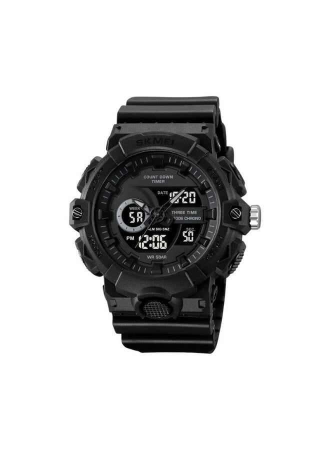 Skmei 2225 Dual Digital Sports Watch with Hands, All Black - Image 1
