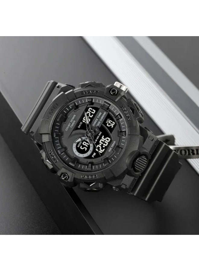 Skmei 2225 Dual Digital Sports Watch with Hands, All Black - Image 2
