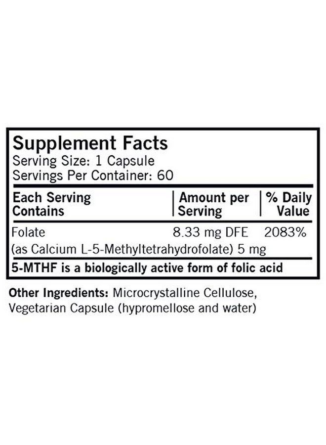 Kirkman 5-MTHF ([6S]-5-Methyltetrahydrofolate) 5 mg - Hypoallergenic | 60 Vegetarian Capsules - Image 2