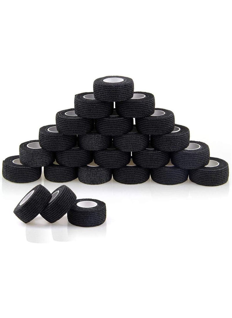 BISIBITA2 Self Adhesive Bandage Rolls Grip Cover Sensi Wrap Tape for Sports,Wrist,Ankle,Pets 5-Yards 24pcs (1 inch, Black) 