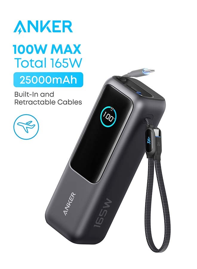 Anker 25000 mAh Power Bank, 25,000mAh 165W Ultra-Fast Portable Charger for Dual Laptops, Fast Charging Battery Pack with Built-In and Retractable Cables, For iPhone 17/16 Series, Samsung, and More Black - Image 1