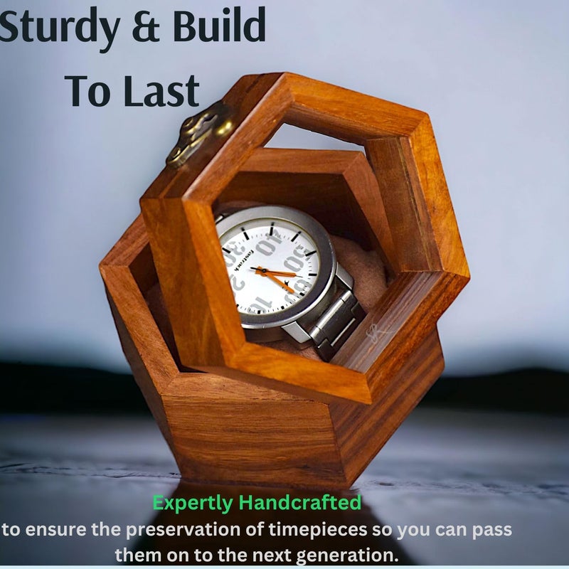 Royal Craft Expertise صندوق ساعة مفرد للرجال - علبة ساعة سفر من خشب الورد الداكن مع غطاء زجاجي | منظم فاخر | صندوق عرض ساعات الرجال - هدية عيد الحب - Image 4