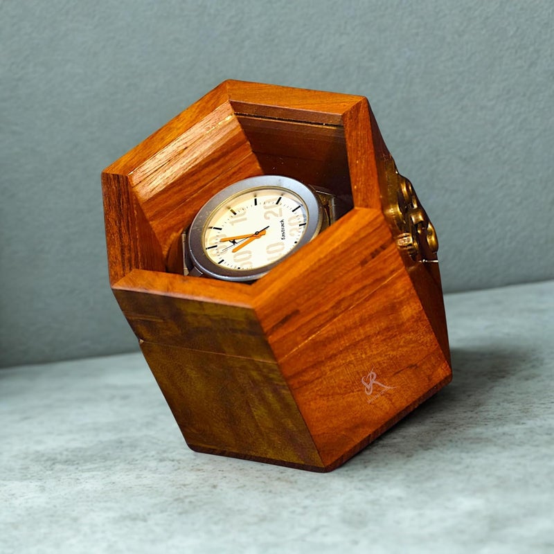 Royal Craft Expertise صندوق ساعة مفرد للرجال - علبة ساعة سفر من خشب الورد الداكن مع غطاء زجاجي | منظم فاخر | صندوق عرض ساعات الرجال - هدية عيد الحب - Image 2