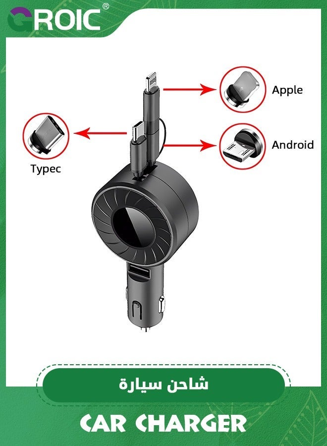 GROIC Retractable Car Charger with Cords, Small Fast Charge Phone for iPhone and Android, Compatible 16/15/14/13/12/11 Pro Max Samsung  - Image 2