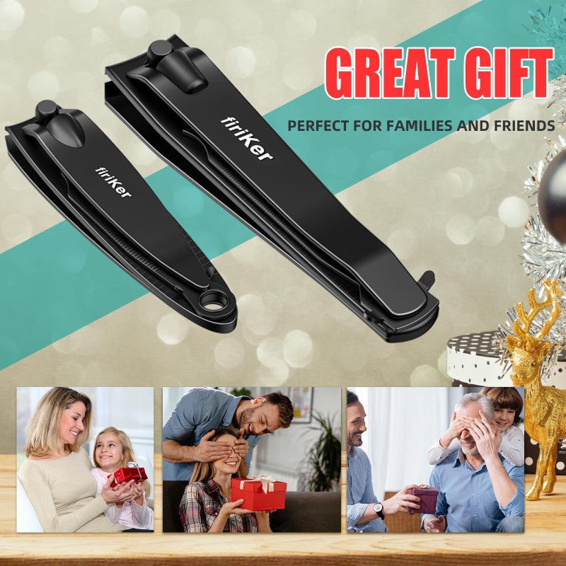 firiKer Nail Clippers Set, Heavy Duty Black Matte Stainless Steel Nail Clipper with Nail File,Fingernail and Toenail Clipper Cutters, Nail Clipper Tools Gift for Men & Women - Image 4