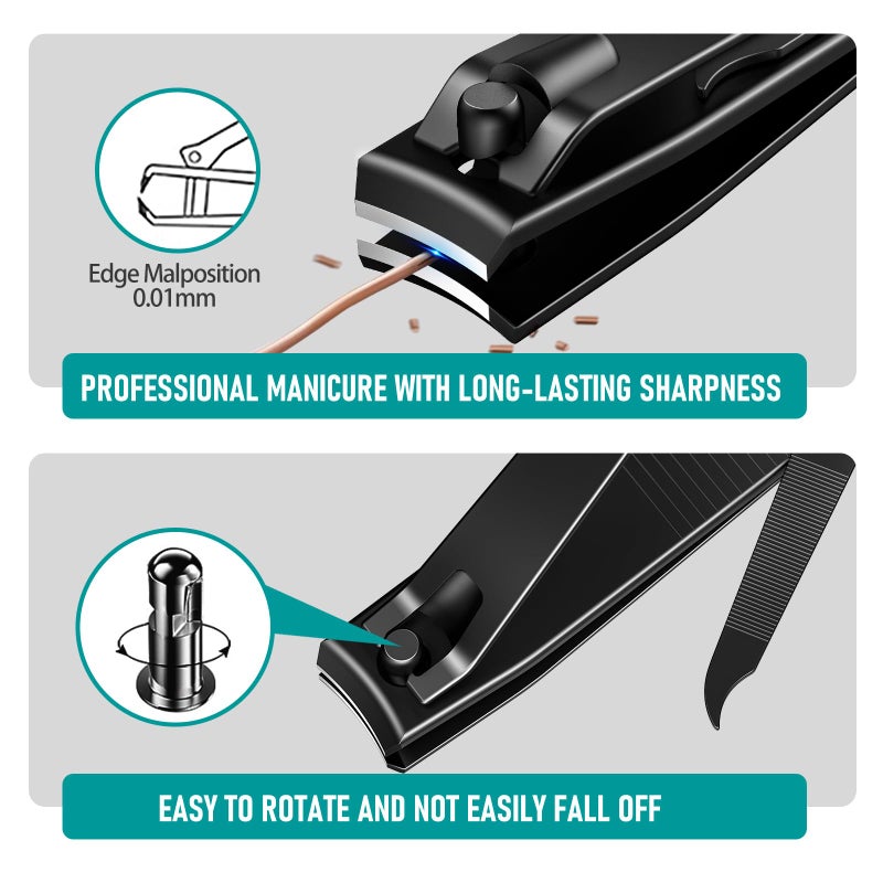 firiKer Nail Clippers Set, Heavy Duty Black Matte Stainless Steel Nail Clipper with Nail File,Fingernail and Toenail Clipper Cutters, Nail Clipper Tools Gift for Men & Women - Image 5
