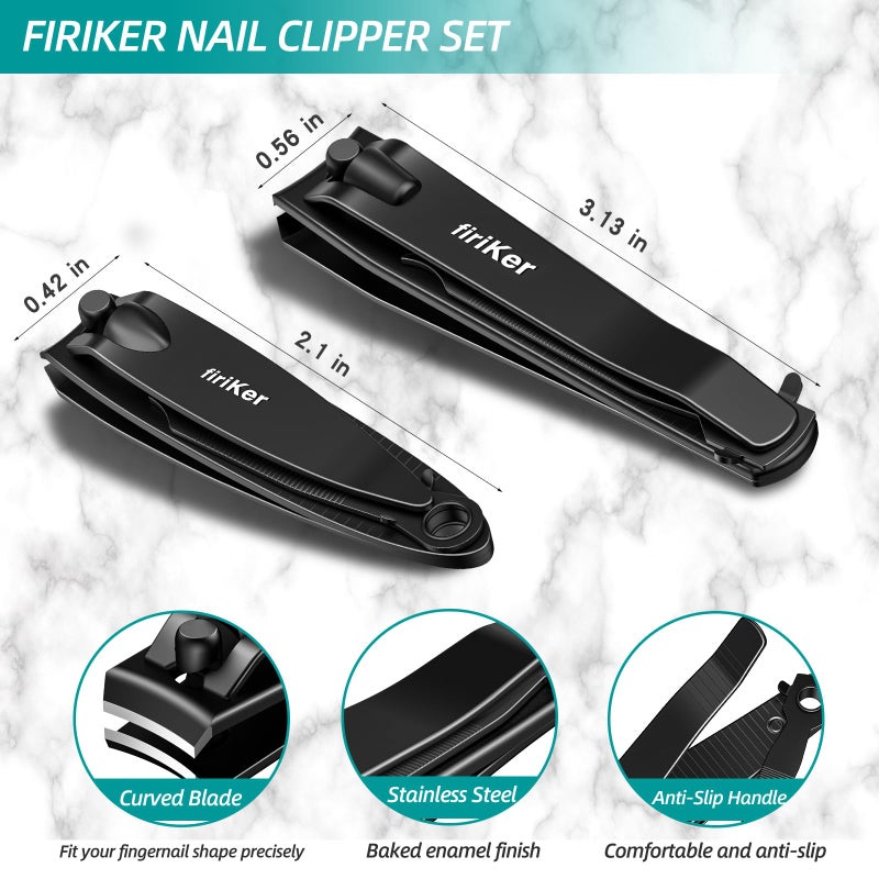 firiKer Nail Clippers Set, Heavy Duty Black Matte Stainless Steel Nail Clipper with Nail File,Fingernail and Toenail Clipper Cutters, Nail Clipper Tools Gift for Men & Women - Image 2