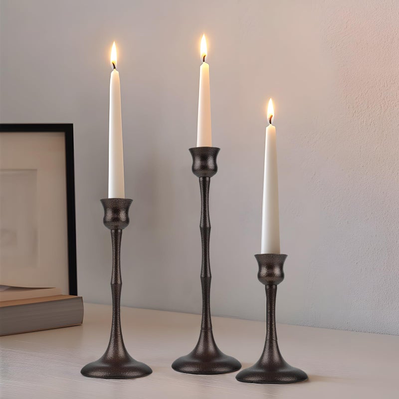 ASHELYULLA Vintage Metal Candlestick Holders, Set of 3 Bronze Candle Holders for Candlesticks Antique Taper Candle Stand Candle Sticks Holder for Housewarming Wedding Mantelpiece Table Centerpiece Decor - Image 1