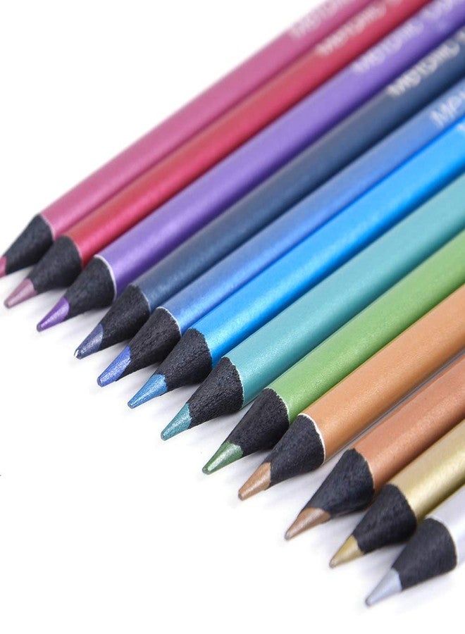 qianshan Metallic Colored Pencils 12 Colors - Non-toxic Black Wood Colored Pencils Pre-sharpened Wooden Sketching Pencils Set for Adults Coloring Book, Art Drawing, Black Paper, No Duplicates - Image 4